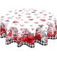 thumbnail image 1 of Valentines Day Tablecloth Round 60 Inch Red Heart Gnomes Turck Table Cloths Circle White and Back Plaid Table Cover Washable Wipeable Polyester Tabletop for Dining Kitchen Picnic Party Decor, 1 of 7