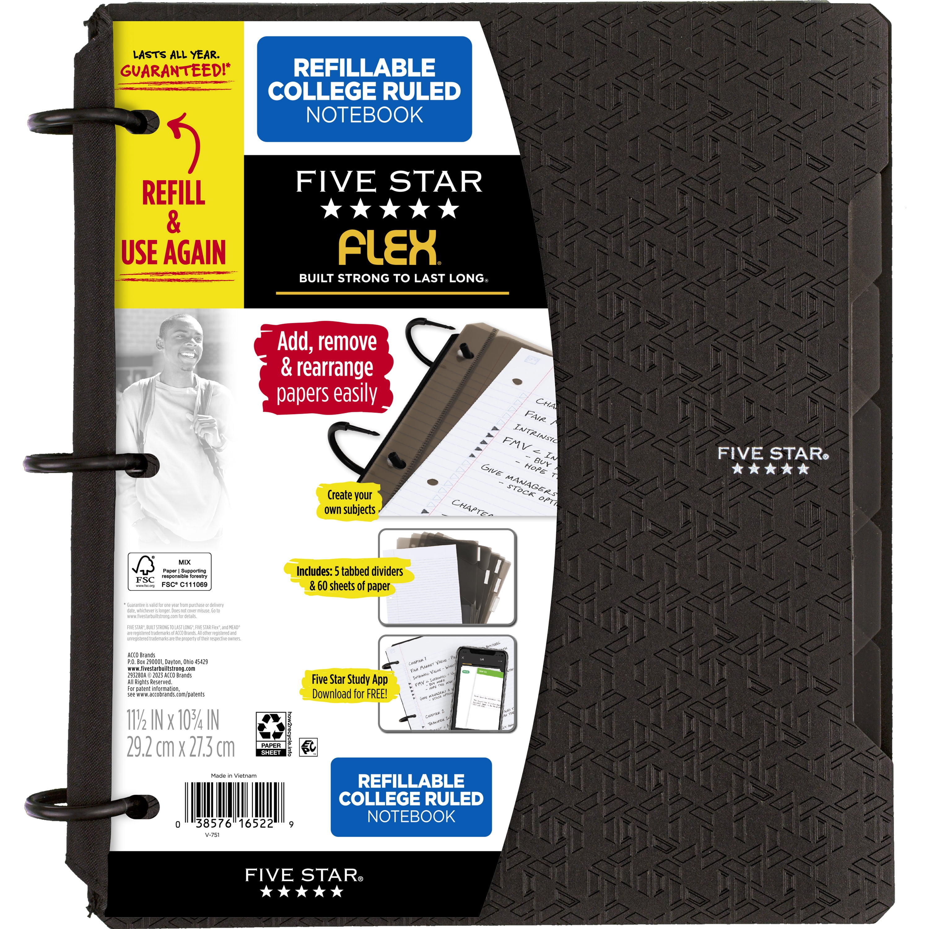 (3 pack) Five Star Flex 1 Refillable Notebook Black - Hot Deals