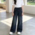 thumbnail image 5 of TIREOW Girls Denim Pants Straight Wide Leg Elastic High Waist Denim Trousers with Side Bow Embroidery Fashionable Casual Loose Jeans(Black,14-16 Years), 5 of 8