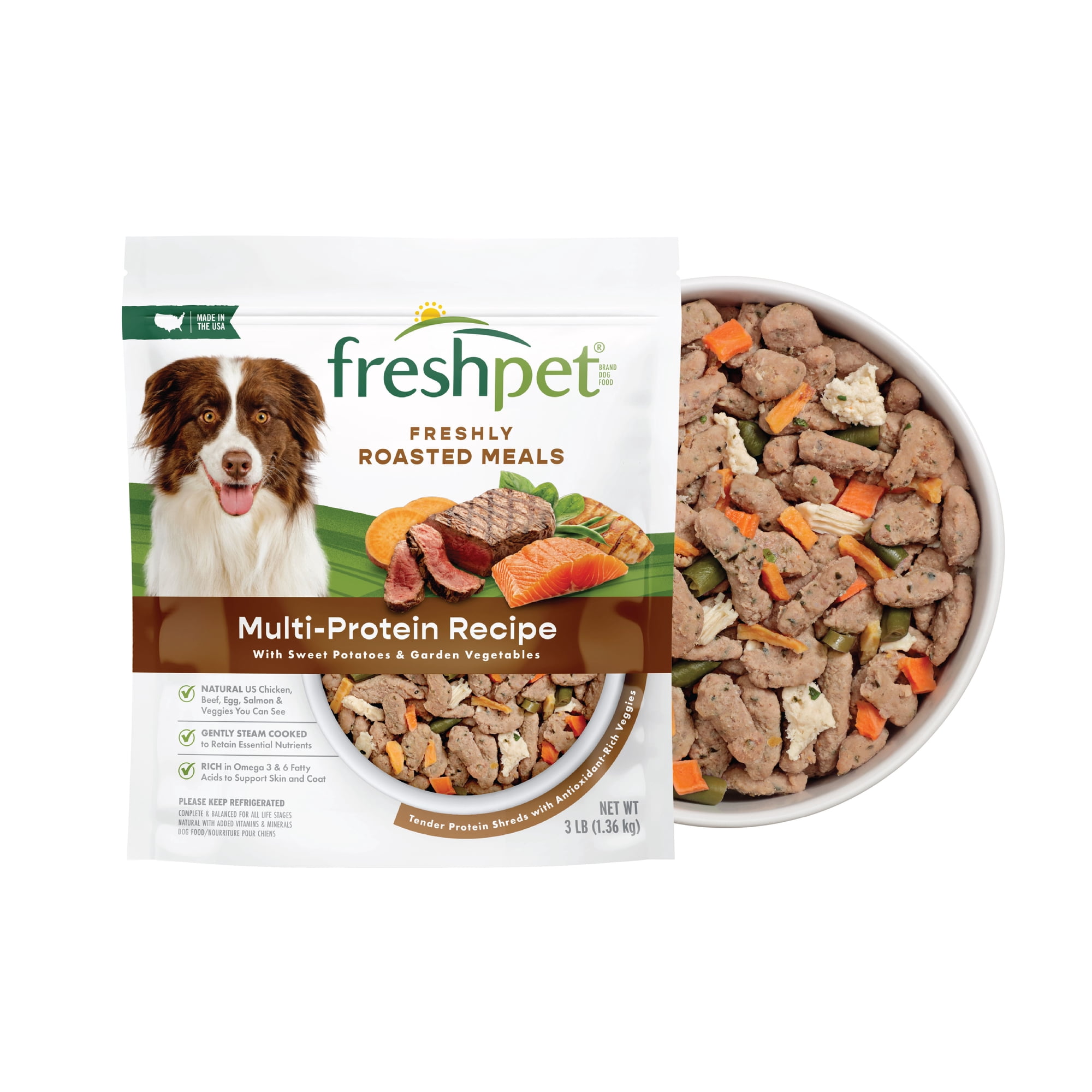Freshpet Fresh Dog Food, Multi-Protein Recipe, Freshly Roasted Meals, 3 lb.