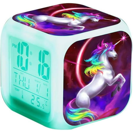 

Unicorn Digital Alarm Clocks for Girls. Children Wake Up Bedside Clock LED Night Glowing Clock with Light Birthday Gifts for Kids Women Adult Bedroom (Unicorn 4)