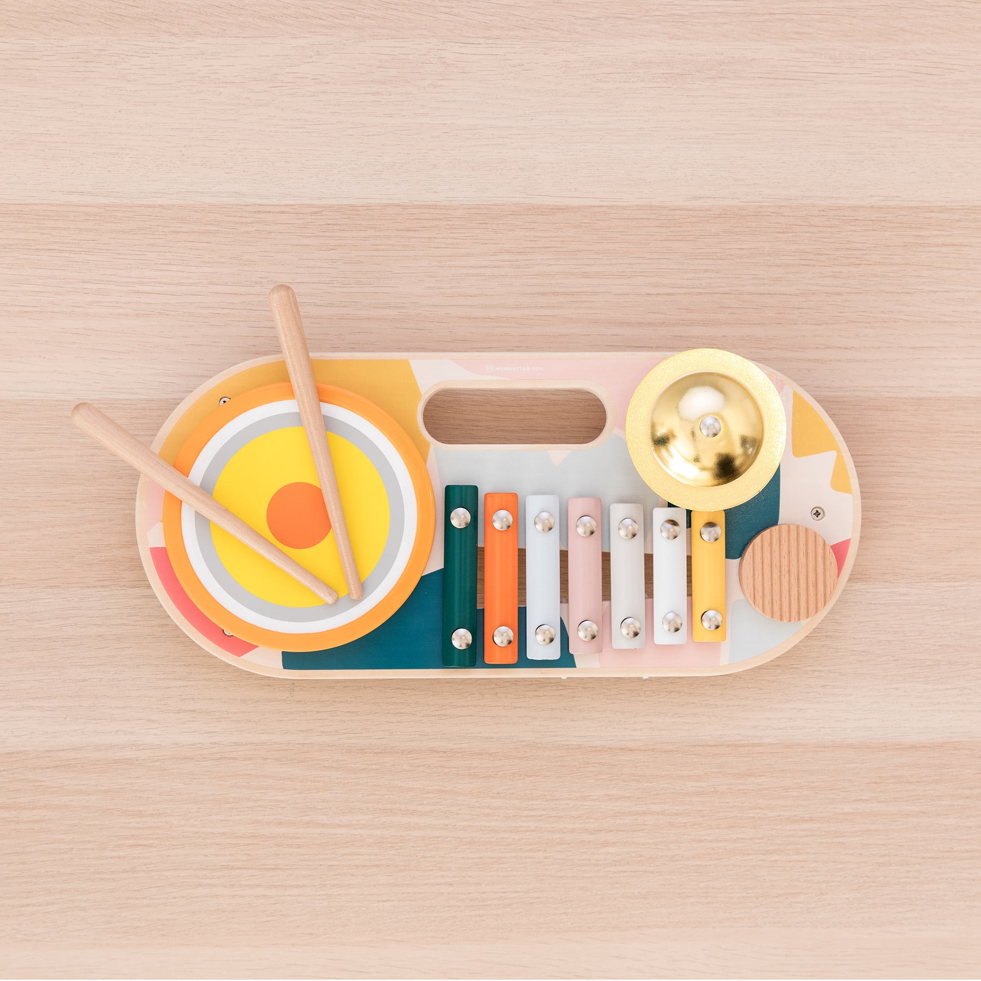 Manhattan Toy Beats to Go Wooden Toddler and Preschool Musical Learning Toy Xylophone, Drum, Cymbal and Washboard