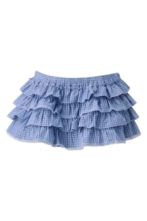 Women's Tennis Skirts Summer Halloween Skater Skirt With Lace Trim Layer Cake Party Outfit For Gothic Clubbing Attire Blue L