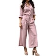thumbnail image 3 of VBTAPA 2 Piece Outfits for Women Casual Lounge Sets Long Sleeve Button Down Shirts and Wide Leg Pants Sets Tracksuit Pink XXL, 3 of 8