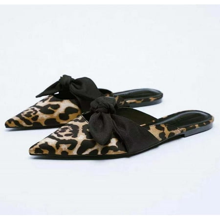 

Woman Flat Shoes Summer Fashion Pointed Toe Sexy Bow Outer Wear Plus Size Muller Sandals Slippers Women (Color : A Size : 36)