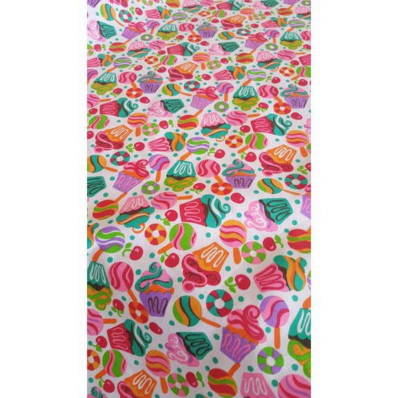 Cupcakes & Lollipops Poly Cotton Fabric, 5 Yards, Ideal for Birthday Parties, School Parties, Tablecloths, Table Liners, Children’s Rooms and so much more.