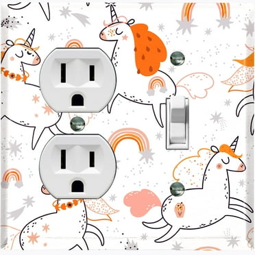 Metal Light Switch Plate Cover Magical Orange Rainbow Unicorn UNI008