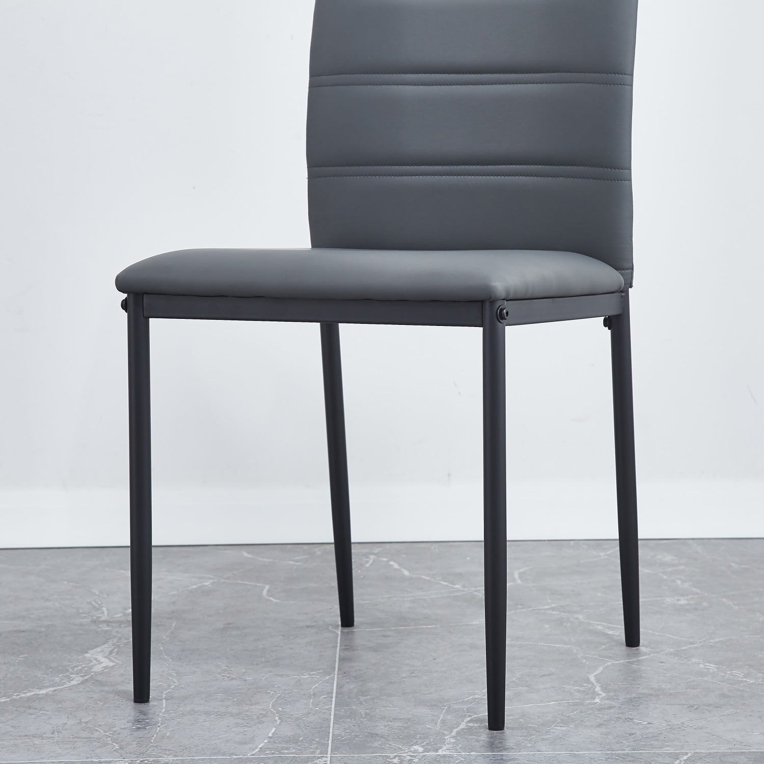 Kadyn PU Leather Dining Chairs Set of 4, High-Back Dining Side Chairs with cushion and painted metal legs, Modern Upholstered Dining Chairs for Living Room, Light Grey Kadyn PU Leather Dining Chairs Set of 4, High-Back Dining Side Chairs with cushion and painted metal legs, Modern Upholstered Dining Chairs for Living Room, Light Grey