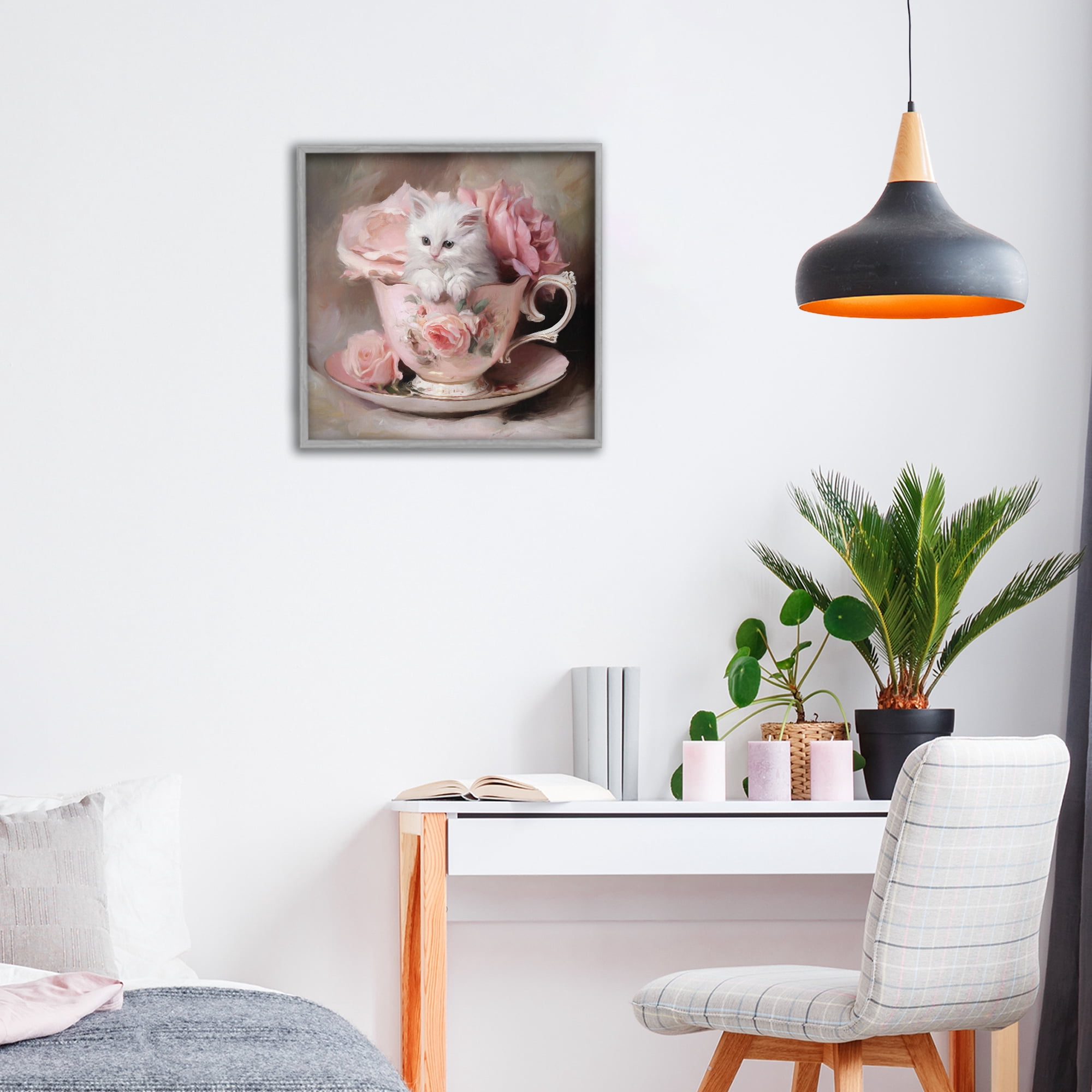 Stupell Industries Little Teacup Kitten Gray Framed Giclee Art, design by Tina LeCour