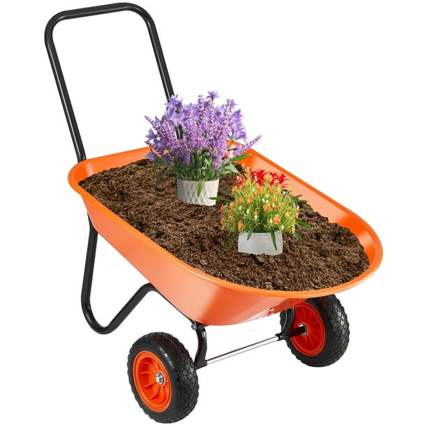 Carretilla de mano VEVOR, capacidad de carga de 5 pies cúbicos y 397 libras, carrito de jardín de 2 ruedas, carro de jardín con manija y ruedas de 10" de ancho