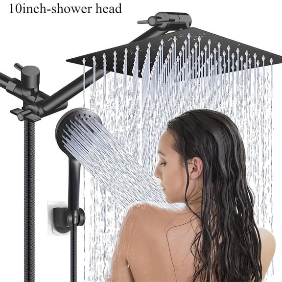 Sankecao 10 inch Rain Shower Head Combo with Handheld, High Pressure Dual Shower System with 11 inch Adjustable Extension Arm and 59 inch Hose for Bathroom,Black