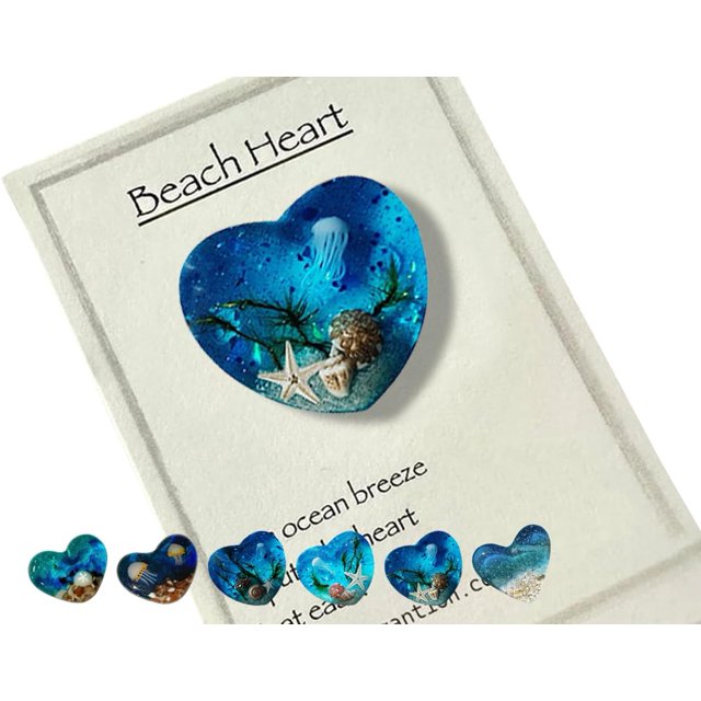Corazón de bolsillo de vidrio para playa, adorno de corazón de vidrio oceánico hecho a mano con fusión de mar natural, ficha de bolsillo de corazón de vidrio fusionado, mini ficha linda y duradera con