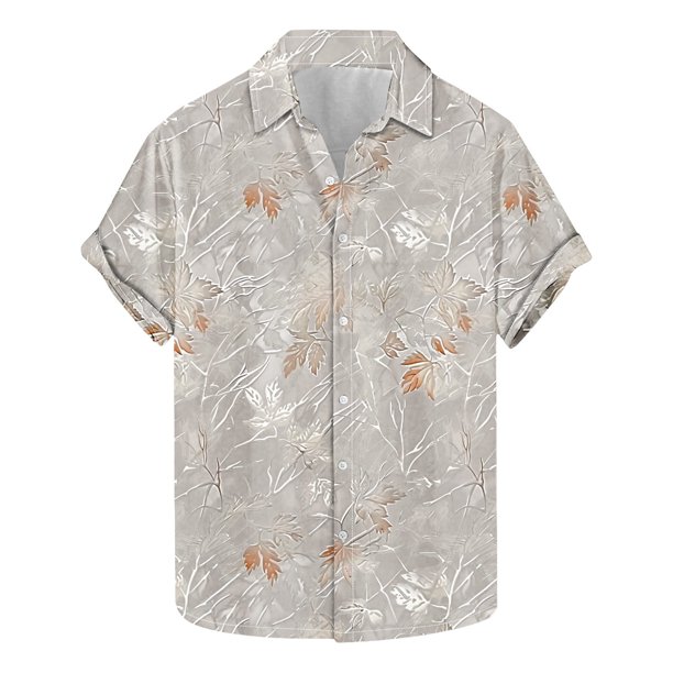 Camisas de Manga Corta de los Hombres Casual Hoja Impresión Solapa Superior, Mezcla de Poliéster/Spandex de la Moda para la Fiesta Y la Playa