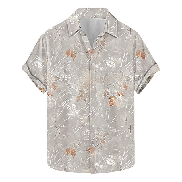 Camisas de Manga Corta de los Hombres Casual Hoja Impresión Solapa Superior, Mezcla de Poliéster/Spandex de la Moda para la Fiesta Y la Playa