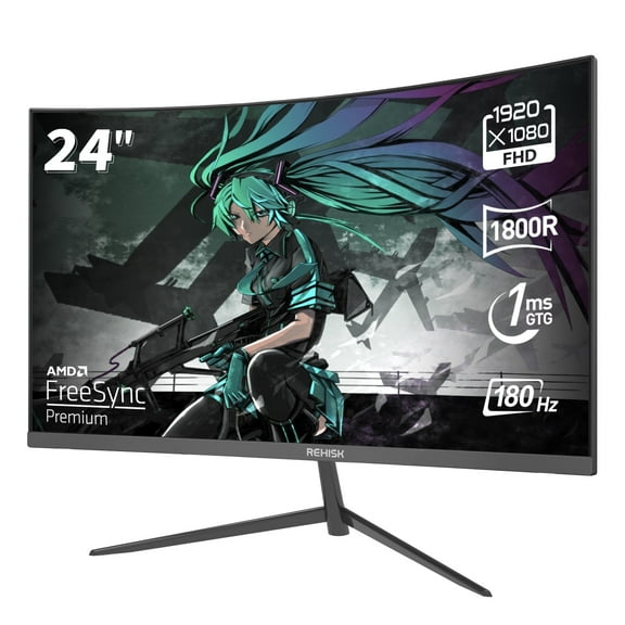 24 Inch 180Hz Curved Gaming Monitor, FHD 1080P Frameless Computer Monitor,99% sRGB,1 ms(GTG) with AMD FreeSync, DP&HDMI Port, Black