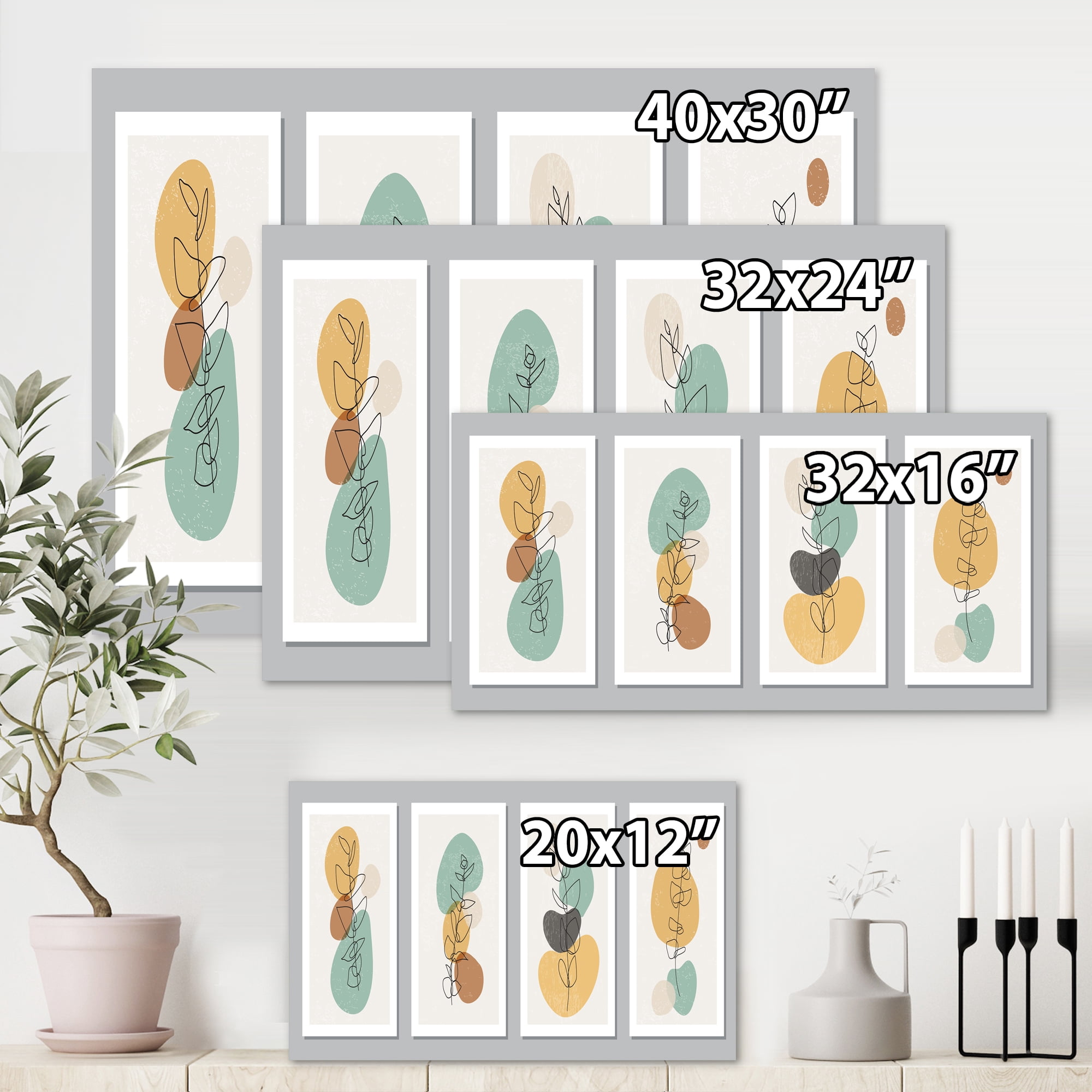 Designart ' Compostion Minimalistic of Organic Shapes III ' Modern Canvas Wall Art Print