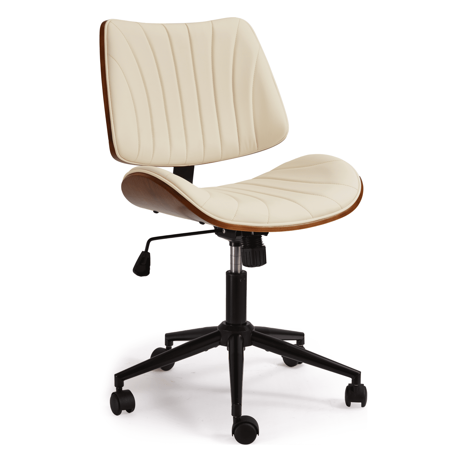 Erinnyees Wooden Office Desk Chair, Modern Armless Chairs, Armless, Adjustable Height, with Swivel Wheels for Small Spaces, Beige