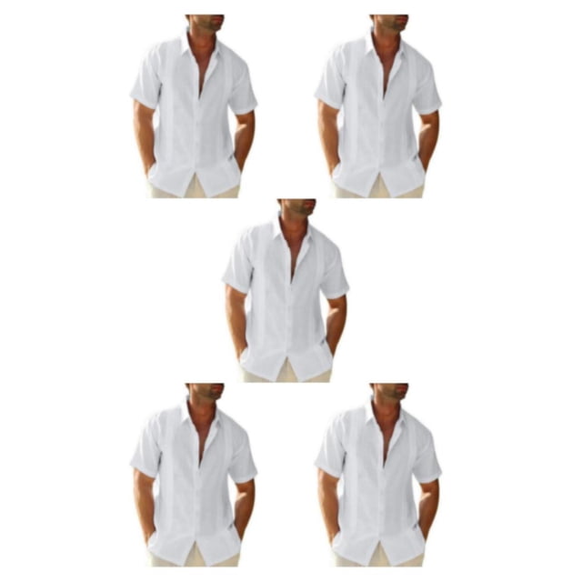 pitrice Men Shirt Casual Short Sleeve Breathable Replacement Button Down Solid Color Fashionable Home Dating Shirts Top White 3XL 5Set