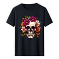 thumbnail image 2 of T-Shirts for Women Graphic Tees Skull Flowers Halloween Shirts Cotton Short Sleeve Summer Tops, 2 of 5