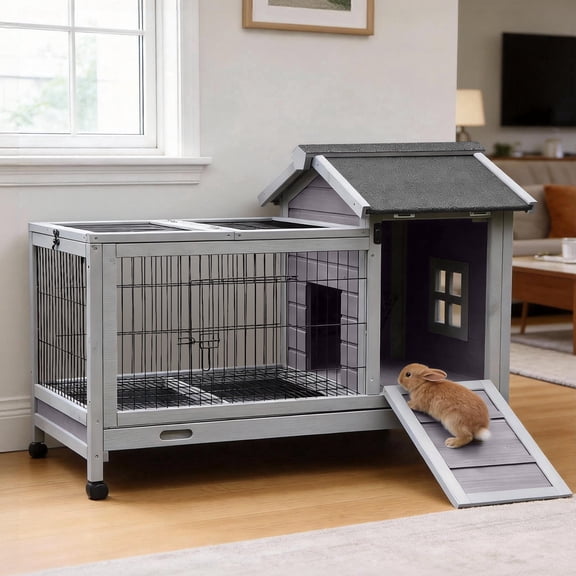 Suumerpety Rabbit Hutch Indoor Rabbit Cage Outdoor Bunny House with Wheels,No Leak Pull Out Tray