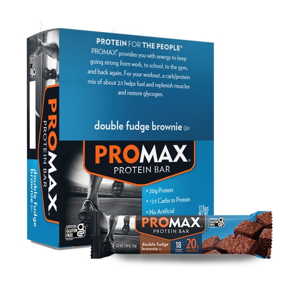 Promax Double Fudge Brownie, 20g High Protein, Gluten Free, 12 Count
