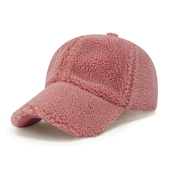 Roncen Winter Baseball Cap for Women Lamb Wool Solid Color Warm Baseball Cap for Outdoor Travel