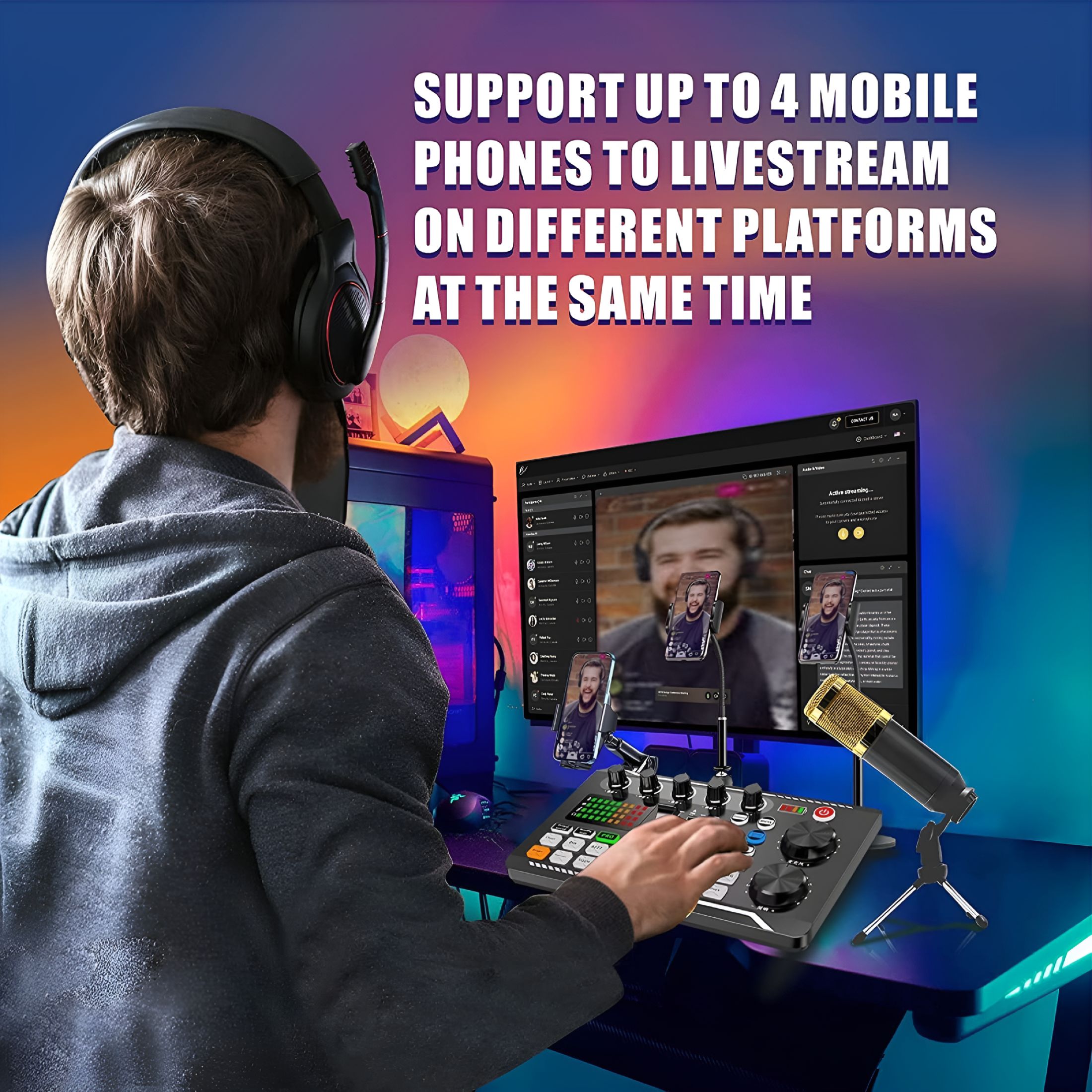 GJX Podcast Equipment Bundle, Condenser Microphone with Tripod Stand and Professional Audio Mixer for Studio Recording Vocals, Voice Overs, Streaming Broadcast and YouTube Videos