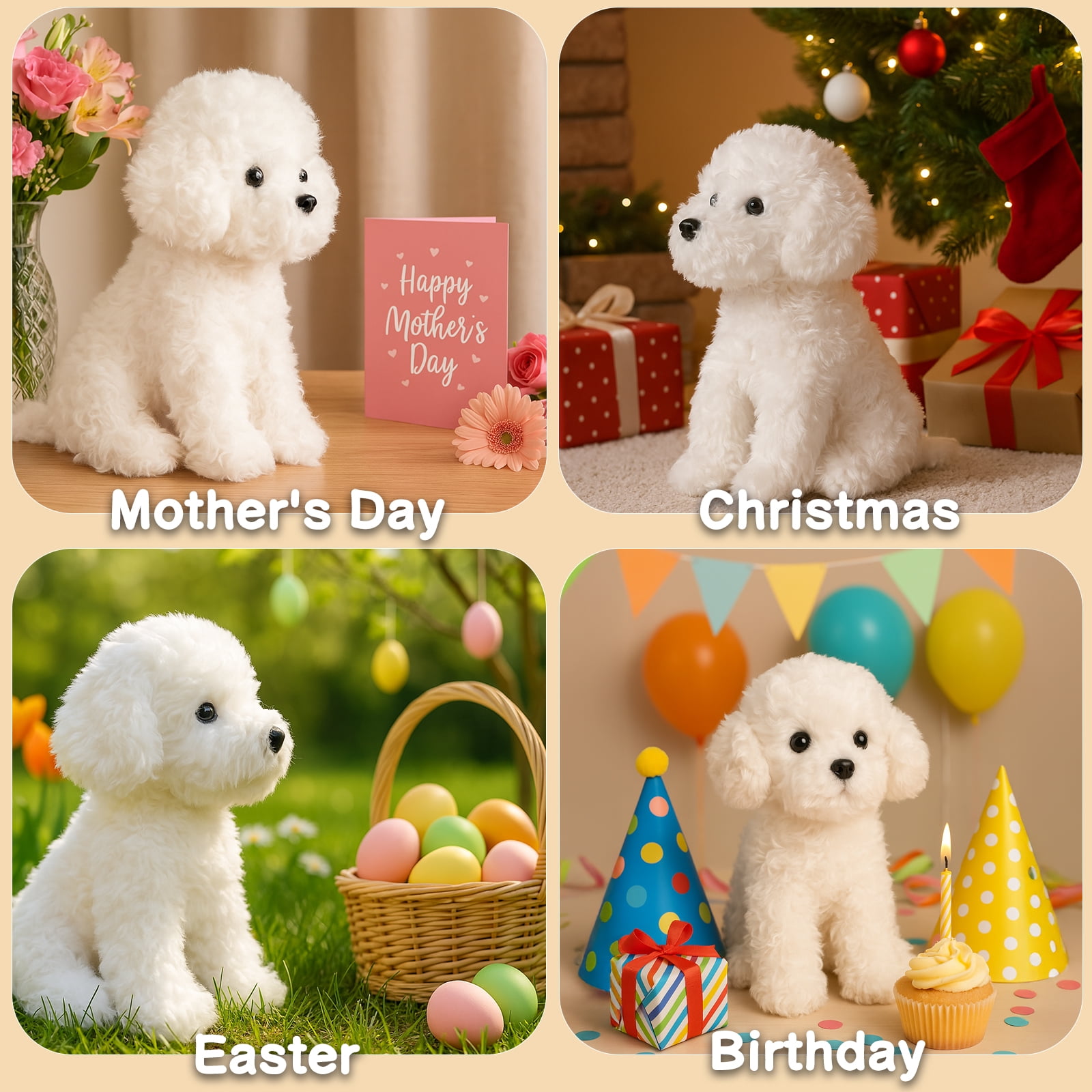 WEIGEDU White Toy Poodle Stuffed Animal, Bichon Frise Maltese Dog Puppy Plush Toy, 12.6 Inches