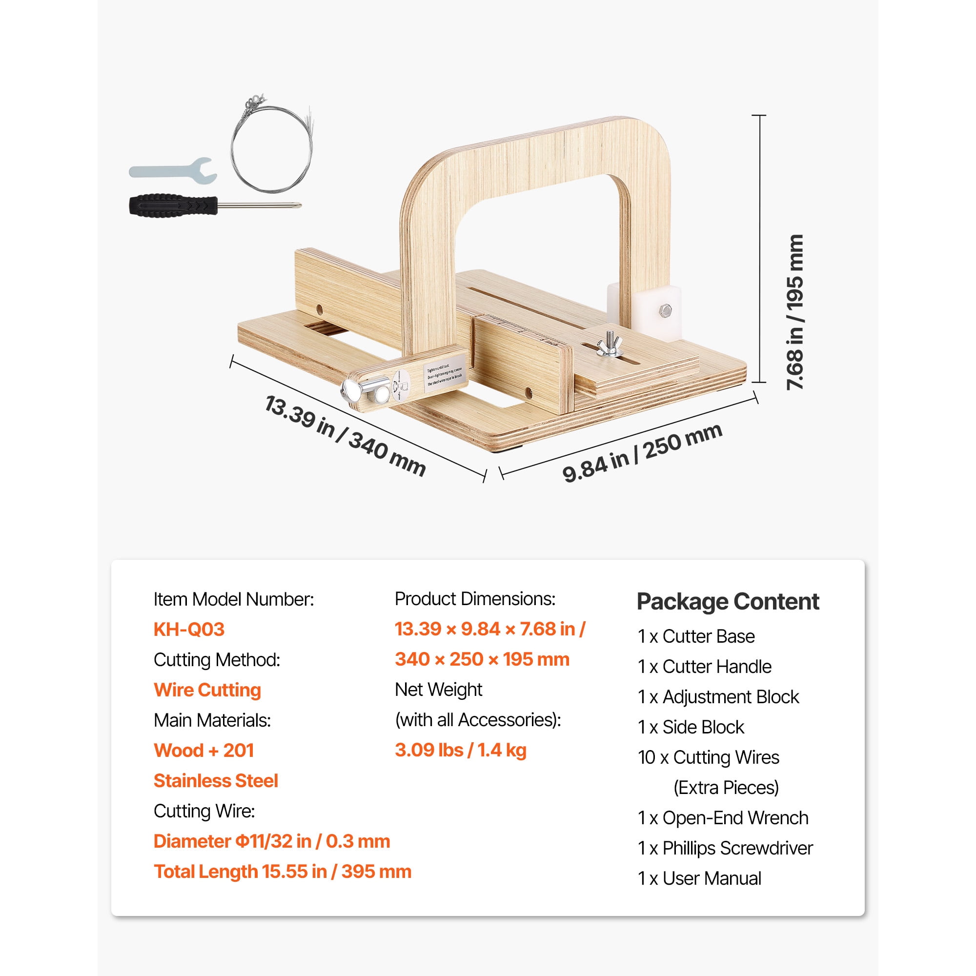 KFFKFF Adjustable Soap Cutter, 0-2 Inch Thickness, Wooden Soap Slicer with Stainless Steel Wire Tension, Includes Extra Wires, Multi-Purpose Tool for Handmade Soaps and DIY Projects