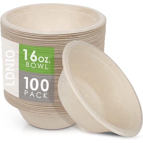  100 Pcs Compostable Paper Bowls 16 oz, Heavy Duty Disposable Soup Bowls Biodegradable, Eco-Friendly Sugarcane Fiber Bowls Microwave Freezer Safe