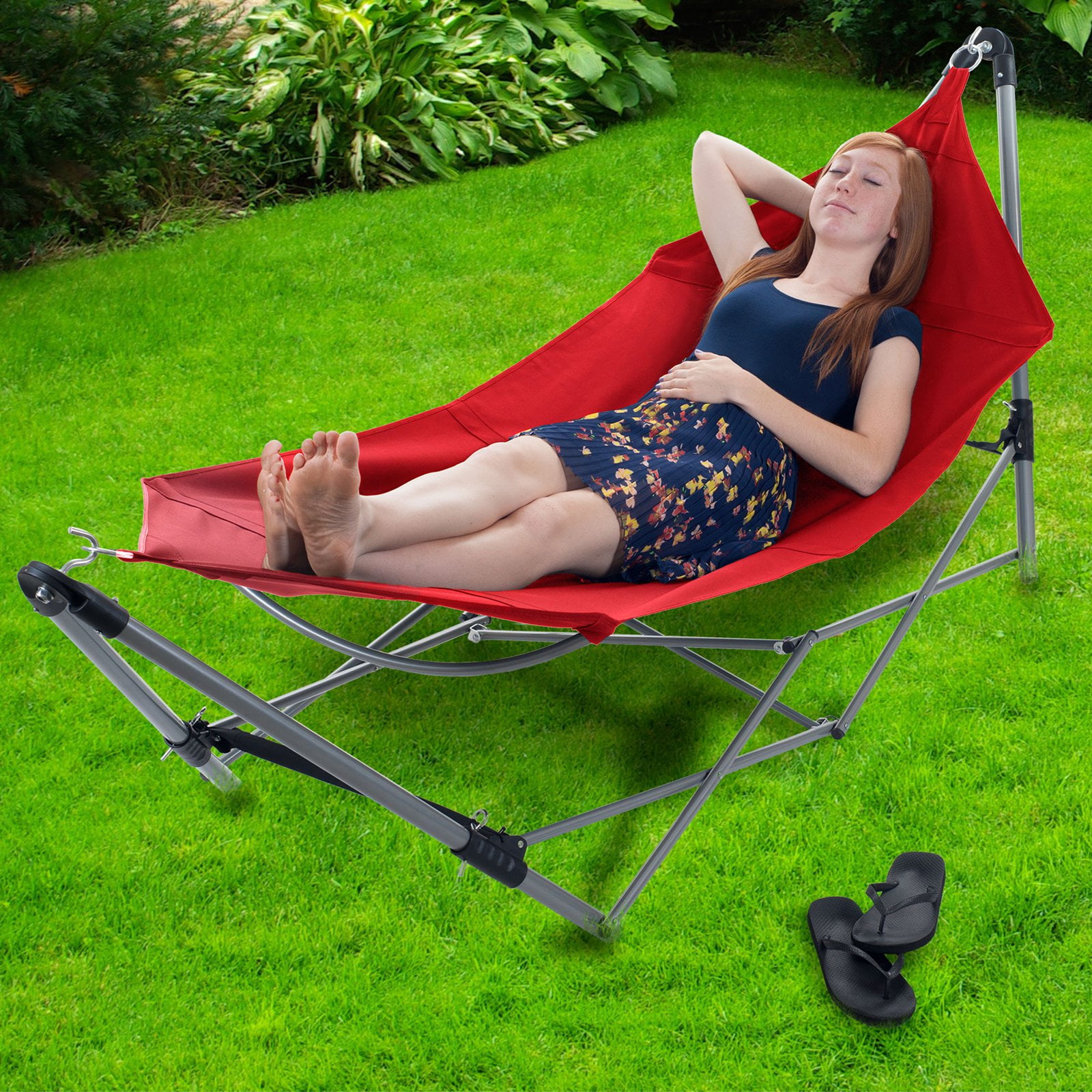 Portable Hammock with Stand-Folds and Fits into Included Carry Bag by Pure Garden -Black by Trademark Global LLC
