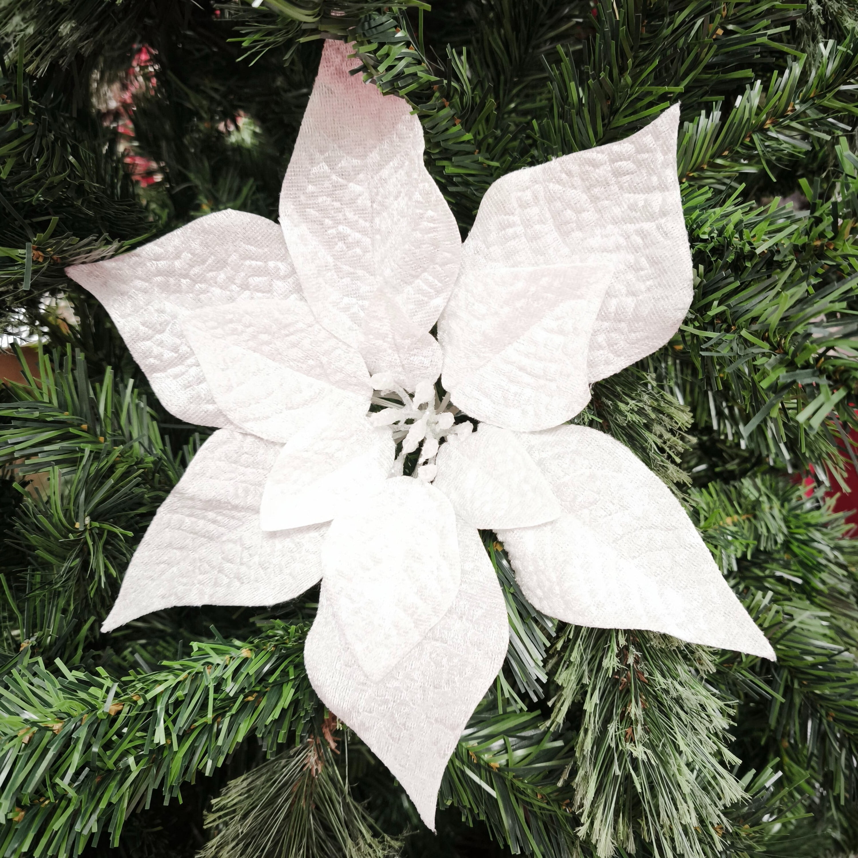 White Poinsettia Christmas Clip Ornament, 10.8", by Holiday Time