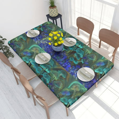 

Home Deluxe Tablecloth Speckled Fluorescent Mushroom Waterproof Elastic Rim Edged Table Cover- For Christmas Parties And Picnics 4ft