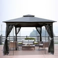 thumbnail image 2 of 10' x 10' Outdoor Canopy Gazebo With Ventilated Double Roof And Mosquito net,Gray, 2 of 6