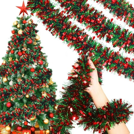 5 Pack 6.56 Ft Christmas Tinsel Garland Red and Green Metallic Tree Garland Glitter Party Tinsel Hanging Decorations for Christmas Tree Wedding Birthday Party Supplies