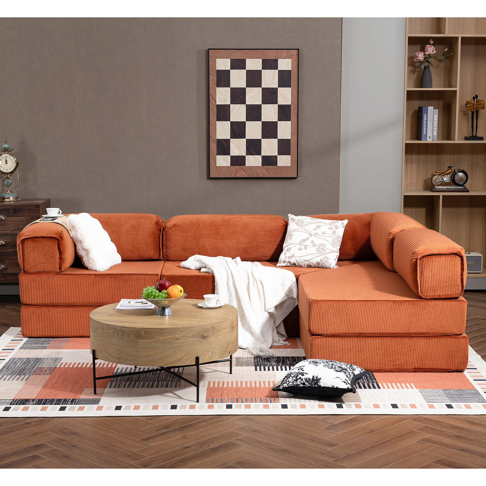 MEISSALIVVE 108" L-Shaped Modular Sectional Sofa with Chaise, Cloud Deep Seat Couch with Removable Pillows, No Assembly Required for Living Room & Bedroom (Brick Red)