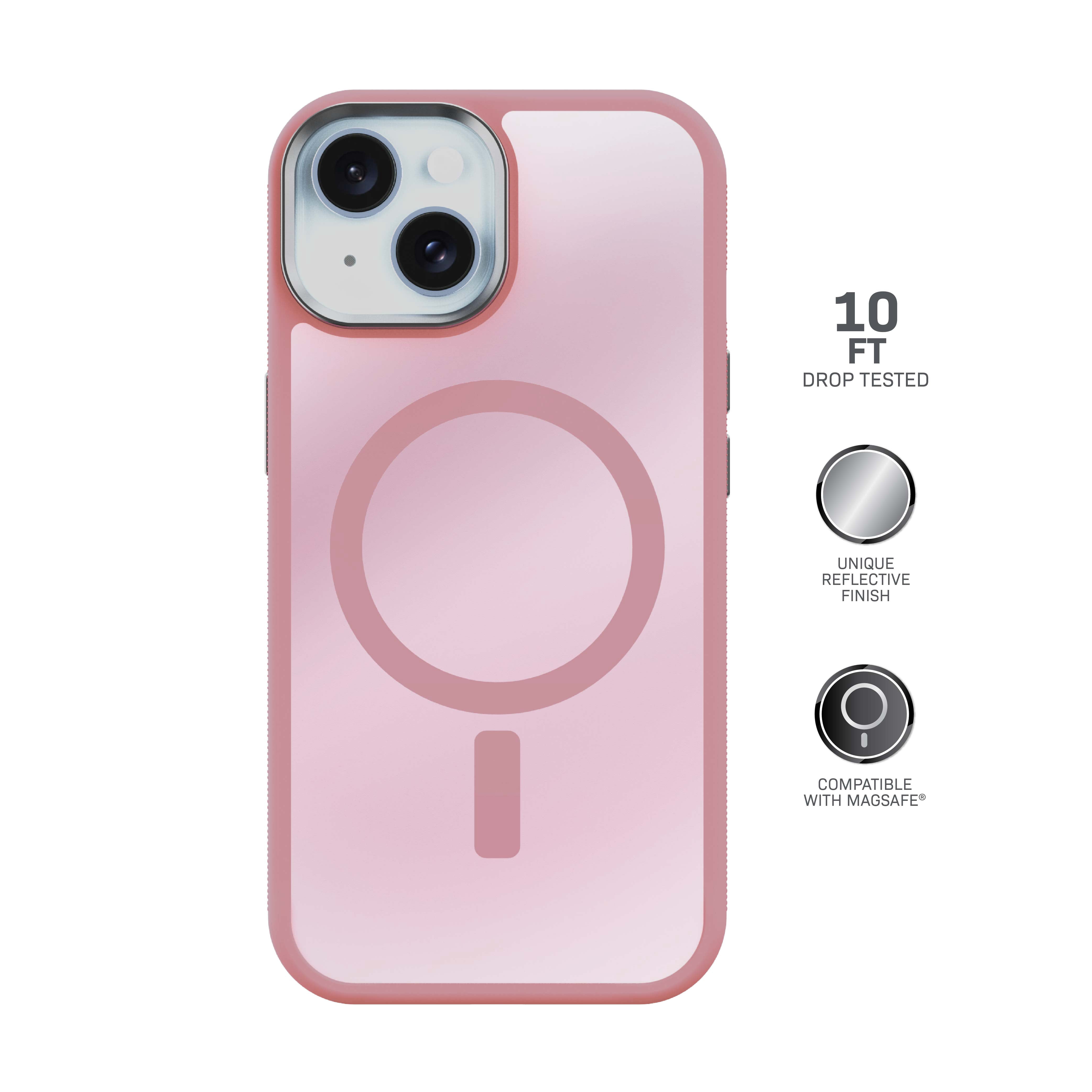 Body Glove Reflector Phone Case for iPhone 17e / 16e / 15 / 14 / 13, MagSafe Compatible - Metallic Rose Gold