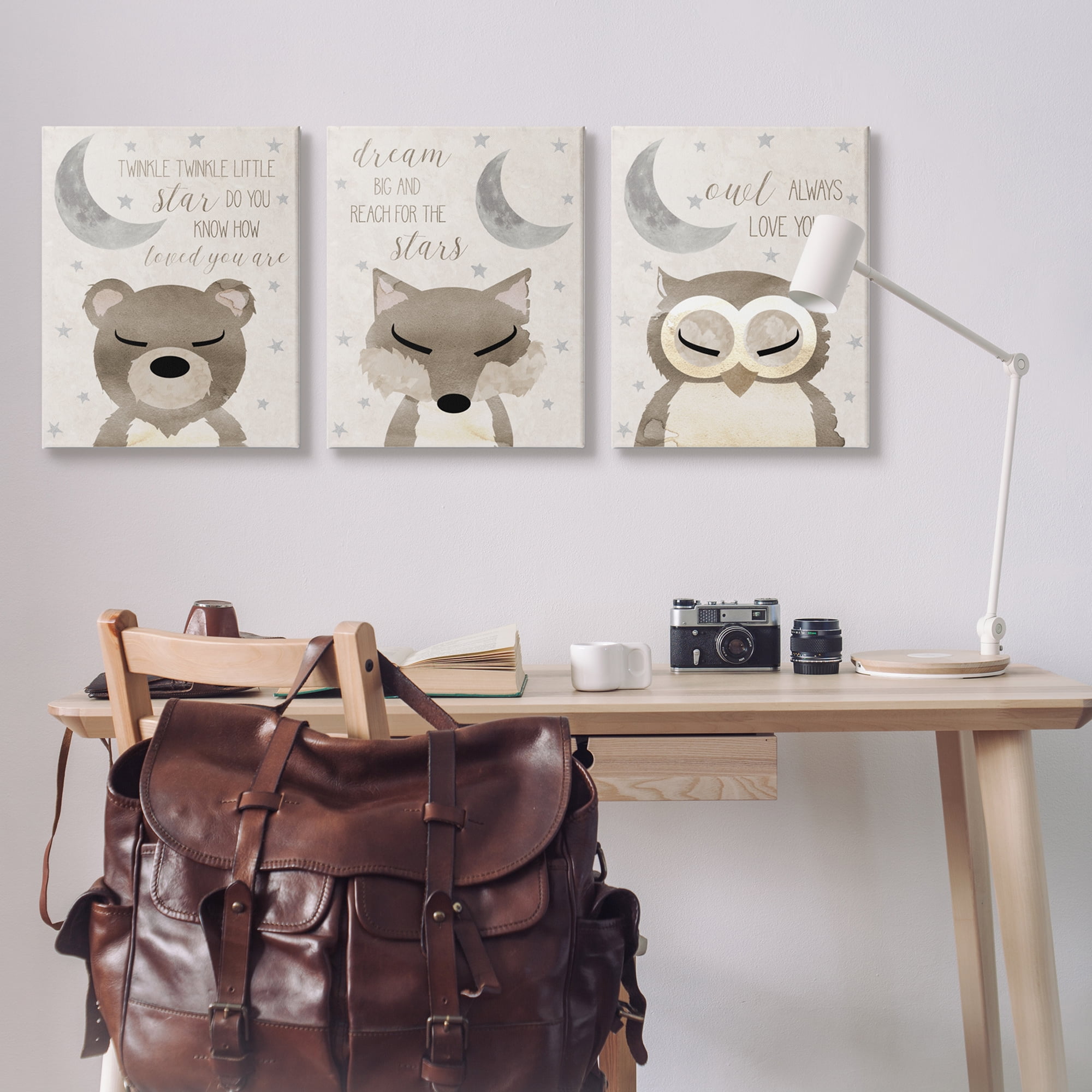 Stupell Industries Nighttime Animals & Lullabies Animals & Insects Painting Gallery Wrapped Canvas Art Print Wall Art, 24 x 30, Set of 3