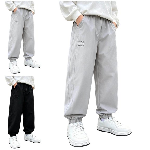 Crunowin Boys Quick Dry Sport Pants, Elastic Waist Loose Lightweight Kids Fall Winter Outdoor Pants Black 13-14 T