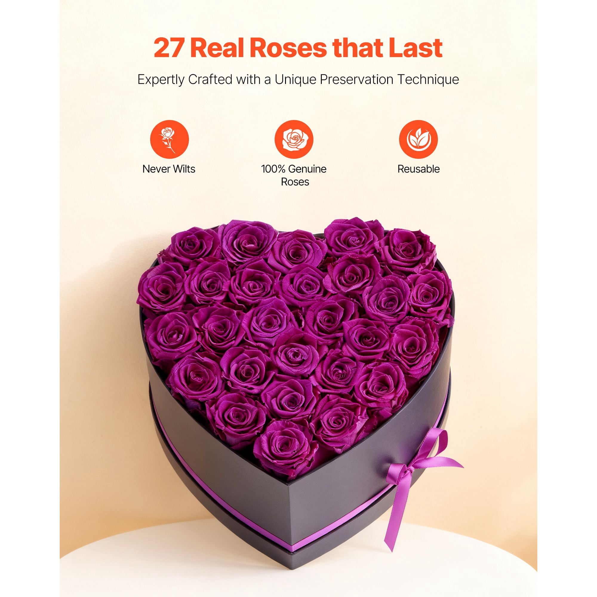 Preserved Roses 27 Real Roses in Heart Box, Lasts Up to 3 Years, No Watering Needed, Light Rose Fragrance, Romantic Gift for Valentine's Day Birthday Christmas