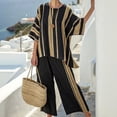 thumbnail image 2 of Atogsazn Womens Plus Size Linen Set Baggy Casual Striped 3/4 Sleeve Tops & Wide Leg Pants Outfit Lightweight Sets Black XXXL Fashion, 2 of 5