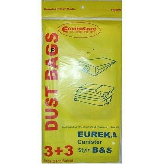 3 EnviroCare Eureka Canister Style B & S Single Wall Vacuum Bags - 3 Pack Vacuum Cleaner Bags
