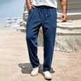 thumbnail image 2 of Men's Waffle Knit Casual Pants Fashion Loose Fit Straight Leg Button Closure Drawstring Elastic Waist for Travel Daily Wear Fall, Navy, XL, 2 of 9