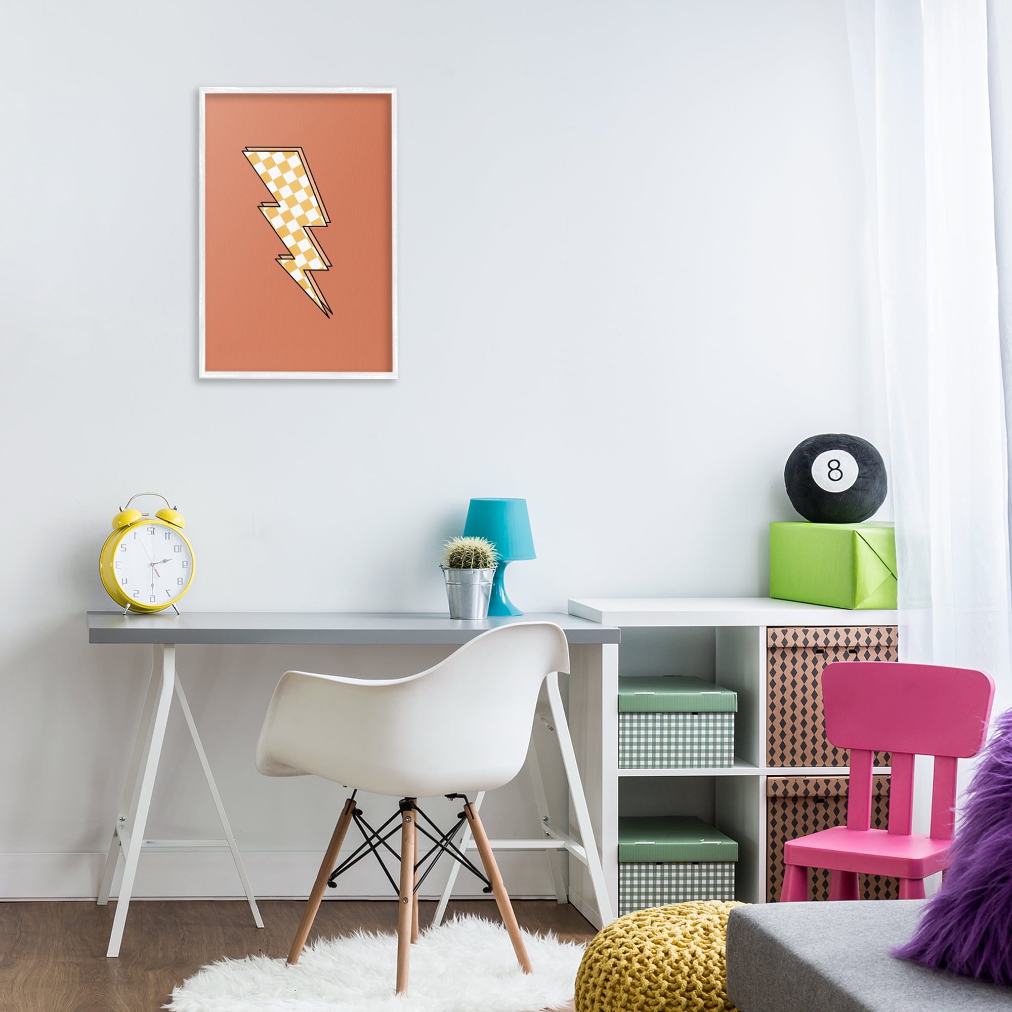Stupell Industries Checking Lightning Bolt Abstract Painting White Framed Art Print Wall Art, 16 x 24