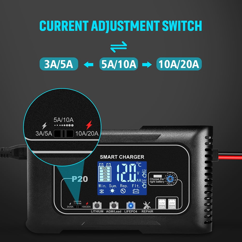 20 Amp Lithium Battery Charger 12V/24V Lifepo4 Lead-Acid(Agm/Gel/Sla) Maintainer by Coconut Ok