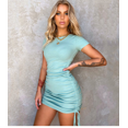 thumbnail image 3 of ITFABS Women Short Sleeve Dress Solid Color Ribbed Knit Drawstring Sundress, 3 of 3
