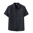 thumbnail image 1 of HBFAGFB Shirts for Men Lapel Button up Short Sleeves Simple Soft Work Tops with Pocket Black Size S, 1 of 4