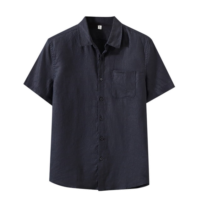 HBFAGFB Shirts for Men Lapel Button up Short Sleeves Simple Soft Work Tops with Pocket Black Size XL