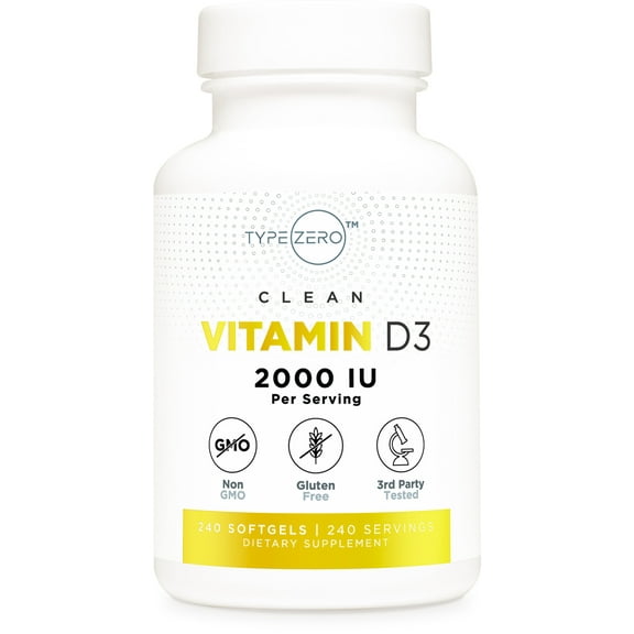 Type Zero Vitamin D3 2000 iu, 240 Softgels - Non-GMO & Gluten Free