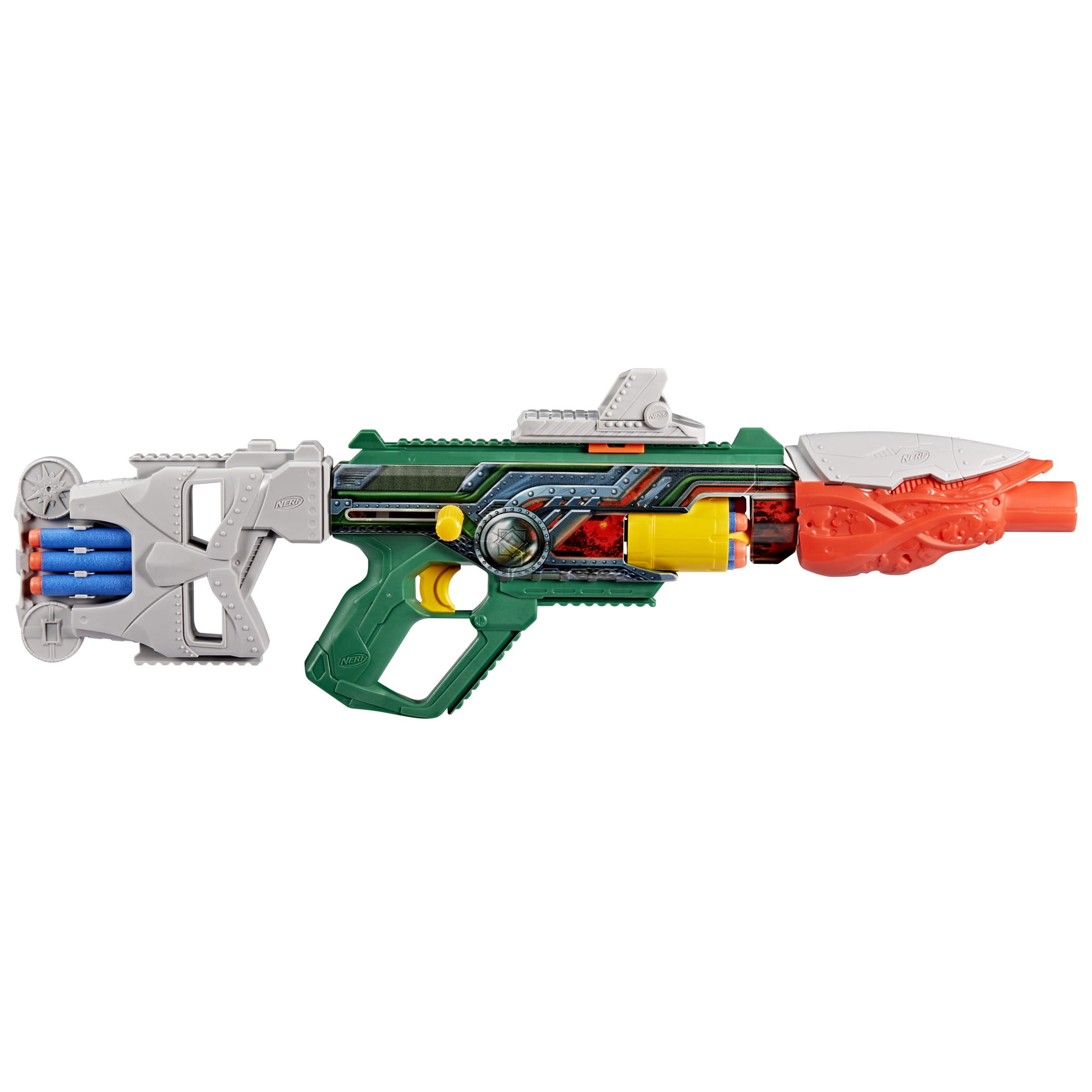 Nerf Marvel Doctor Doom Blaster with Scope, Barrel, Stock & 12 Elite Darts for Outdoor Play